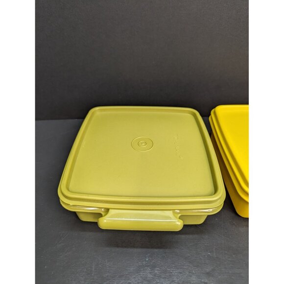 Vintage Tupperware Sandwich Keeper 1 Olive Green 1 Yellow with Lids - Picture 5 of 8